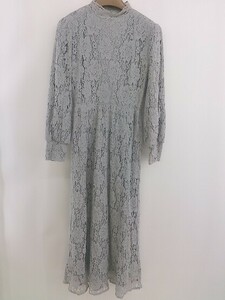 ◇ natural couture ナチュラルクチュール 総レース 長袖 膝下丈 ワンピース サイズF グレー レディース