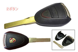 ☆新品、交換キーシェル、２ボタン、ポルシェ、Porsche-911/997/987など用、無料エンブレム付、送料無料！☆