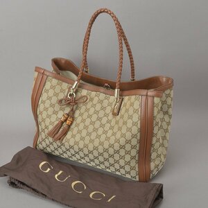 1円 外観美品 GUCCI グッチ バンブー タッセル トートバッグ GGキャンバス レザー ベージュ ブラウン 269945 ショルダー 肩掛け 鞄 ※b.i