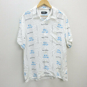 H■エクストララージ/XLARGE S/S LASER ALLOVER PRINTED RAYON SHIRT 総柄 半袖レーヨンシャツ【L】白/MENS■20【中古】