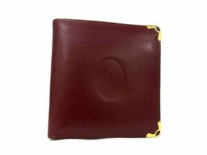 1円 ■美品■ Cartier カルティエ マストライン レザー 二つ折り 財布 ウォレット 札入れ 小銭入れ メンズ レディース ボルドー系 BI6279