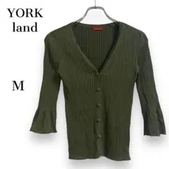 YORK land ヨークランド 7分袖 カーディガン M チェック柄ボタン