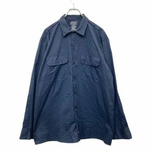 Dickies 長袖 シャツ Lサイズ ディッキーズ 胸ポケット ワークシャツ ネイビー 古着卸 アメリカ仕入 t2408-3199