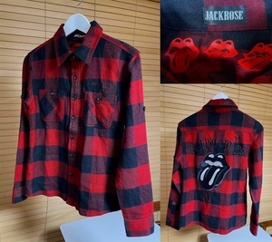 【必見です 激安】JACKROSE ジャックローズ Rolling Stones ローリング・ストーンズ バッファローチェック ネルシャツ フランネル 赤×黒系