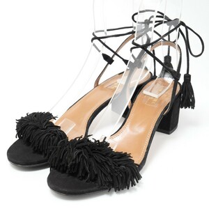 MG3183*イタリア製*Aquazzura アクアズーラ*Size 39.5*スエードレザー*フリンジ*タッセル*レースアップサンダル*靴*ブラック