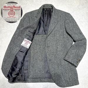 希少●極美品●VAN JAC×HARRIS TWEED ハリスツイード テーラードジャケット ヘリンボーン メンズ ビジネス M相当 ヴァンジャケット　 