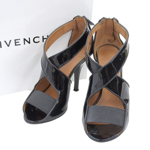 【本物保証】 箱付 ジバンシー GIVENCHY ヒール パンプス オープントゥ サンダル 靴 エナメル ブラック 34 1/2