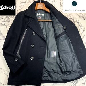 LEON掲載/定価8.5万 2(M)●junhashimoto × Schott ジュンハシモト ショット 19AW ピーコート メルトンウール 黒 ブラック ジップ 別注 wjk