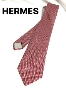 HERMES エルメス ネクタイ レッド系　柄　送料185円（追跡付）〜　ブランドネクタイ