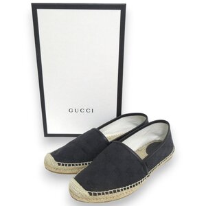 美品 GUCCI グッチ GGキャンバス エスパドリーユ スリッポン フラットシューズ 466902 38 約25cm ブラック系 ◆