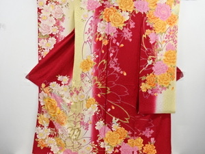 Hiromichi Nakano　薔薇に小鳥模様　刺繍　振袖　仮絵羽　八掛付き　(BAH1D-002)