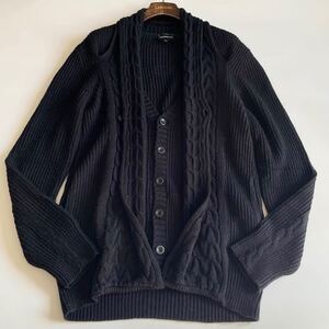 【希少/レイヤード仕立て/2XL相当】EMPORIO ARMANI エンポリオアルマーニ 黒 ブラック ケーブルニット カーディガン 52 ショールカラー