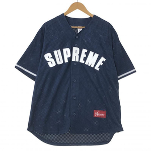 【中古】Supreme Ultrasuede Mesh Baseball jersey M ネイビー シュプリーム[240010446839]