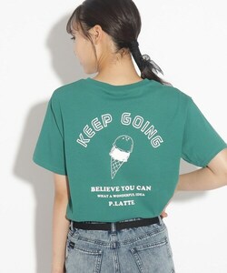 新品　 PINK-latte【コットン100％/毛玉になりにくい】バックモチーフTシャツ ダークグリーン(023) 15(150cm)　定価1089円