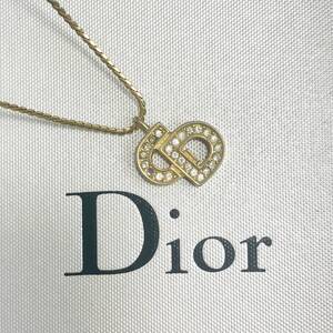 美品!! クリスチャン ディオール Christian Dior ネックレス ペンダント ラインストーン CDロゴ ゴールド ヴィンテージ アクセサリー 刻印