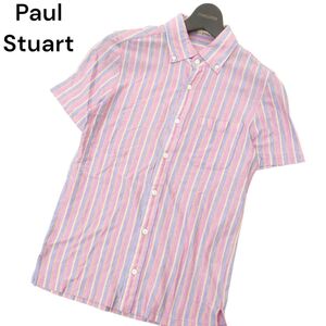 Paul Stuart ポール・スチュアート 春夏★ 半袖 ボタンダウン ストライプ シャツ Sz.M　メンズ 日本製　A4T06265_5#A