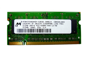 Micron 512 MB ノートパソコン用メモリ MT8HTF6464HDY-53EB3【中古】