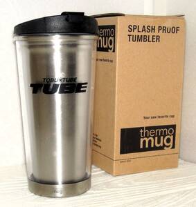 （カップ）TUBE サ－モス マグ　thermo mug　THERMOS　シルバー＆ブラック　縦18㎝　上部Φ8.5㎝　下部Φ6.5㎝　価格：\13,700円（税込）