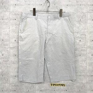 BEAMS LIGHT ビームス ライツ メンズ 細ボーダー ハーフパンツ 麻23% 46 水色白　