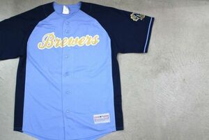 7089【古着MLB BREWERS ユニフォームTシャツ紺水色L】メジャーリーグ野球ブリュワーズ