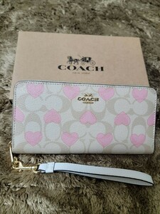 C-812 新品未使用 COACH ロング ジップ アラウンド ウォレット・シグネチャー キャンバス・ハート プリント 並行輸入品