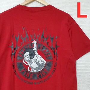 ONE PIECE ワンピース ACE エース 半袖 Tシャツ 新品 メンズ 紳士 Lサイズ 赤 レッド 綿100% キャラクター プリント