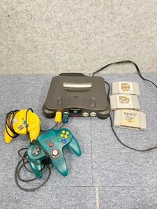 ◆【売り切り】NINTENDO 64 本体 任天堂 NUS-001 ソフト3本セット HORIコントローラー周辺機器付き ※通電確認済み