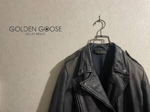 ◯ イタリア製 GOLDEN GOOSE レザー ダブル ライダース ジャケット / ゴールデングース ヴィンテージ加工 グレー S Ladies #Sirchive