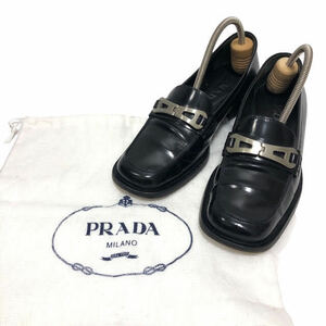 ▼【PRADA】プラダ レザー ローファー ブラック サイズ36 1/2 シューズ 靴 レディース 革 RA6662