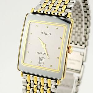 美品 RADO FLORENCE ラドー フローレンス 160.3605.2N デイト スクエア コンビカラー クォーツ腕時計 メンズ アナログ