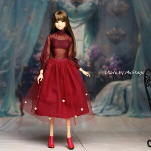 人形服msdr-24-337ワイン色シースルーハイネックトップス、ブラジャーショーツチュールスカート（momoko、ジェニー、OBITSUボディ）