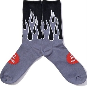 COOKMAN ファイヤー柄 フレームス ソックス ブラック/グレー Rib Crew Socks Flame クックマン 靴下