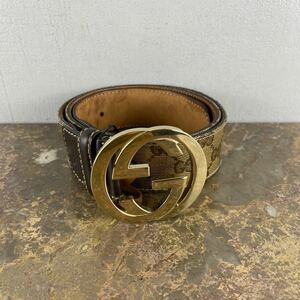 GUCCI GG PATTERNED LOGO BUCKLE LEATHER BELT MADE IN ITALY/グッチインターロッキングGG柄ロゴバックルレザーベルト
