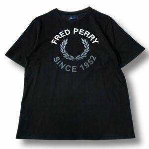 《良品◎》FRED PERRY フレッドペリー★ビッグロゴデザイン*Tシャツ*カットソー*ブラック*サイズS(MS3009)◆YP