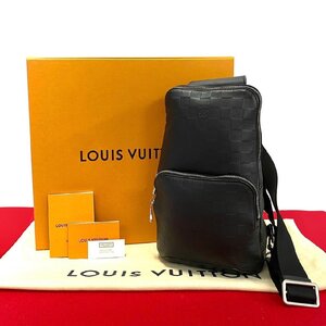 極 美品 箱 袋付き LOUIS VUITTON ルイヴィトン アベニュースリング ダミエアンフィニ レザー 本革 ショルダーバッグ ブラック 73422