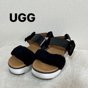 UGG アグ サンダル ファー ブラック シンプル サイズ：24.0cm レディース 厚底 THR-392