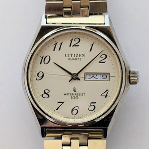 CITIZEN 4-211529 TA CITIZEN Quartz WATER RESIST 100 シチズンクオーツ 100m防水 ゴールド文字盤 デイデイト ねじ込み式リューズ 不動