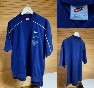 【激安1点のみ 国内正規品】90s ビンテージ NIKE ナイキ 半袖 ジャージ シャツ ゲームシャツ プラクティスシャツ M ネイビー系 サッカー