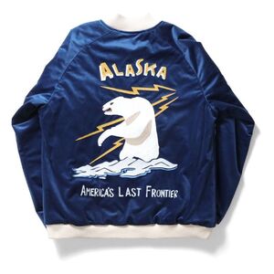 新品 HOUSTON ヒューストン 別珍 スーベニアジャケット ALASKA スカジャン ネイビー L 青 ベロア VELVETTEN SOUVENIR JACKET 刺繍 ブルゾン