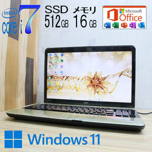 ★中古PC 最上級4コアi7！新品SSD512GB メモリ16GB★LS550F Core i7-2630QM Win11 MS Office2019 Home&Business 中古品 ノートPC★P70747