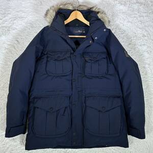 【未使用級】RLX Ralph Lauren ラルフローレン ダウンジャケット 2way ファー付き XLサイズ相当 メンズ ネイビー ミドル丈 極暖 肉厚