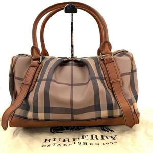 【美品】Burberry バーバリー　ボストン　ノバチェック　レザー　PVC