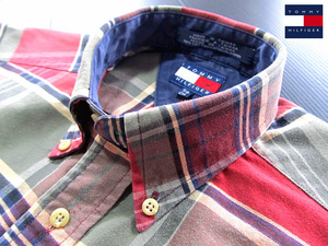 ★美品 トミーヒルフィガー TOMMY HILFIGER ボタンダウンシャツ 長袖 Mサイズ 希少品 ハンサムチェック レッド×グリーン×ブラック