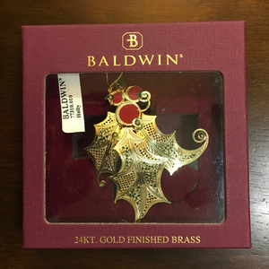 Xmas オーナメント〈ヒイラギ〉24金メッキ★US購入★ボールドウィン BALDWIN★クリスマス飾り