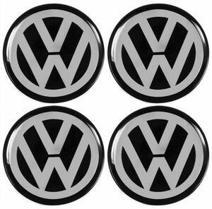 エンブレム 丸 48mm VW Volkswagen フォルクスワーゲン ブラック 黒 クラシック ロゴ ホイールキャップ 4枚 セット キット ヴィンテージ