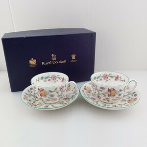 564 未使用 Royal Doulton ロイヤルドルトン MINTON ミントン ティーカップ ソーサー セット ペアセット 2客 ハドンホール柄 陶器 保管品