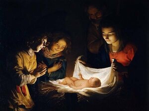 模写油絵　ホントホルスト_幼児イエスを礼拝する聖母　MA3077