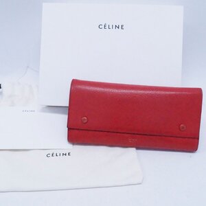 中古 セリーヌ CELINE 長財布 レザー レッド 赤 ウォレット 保存袋 箱付き