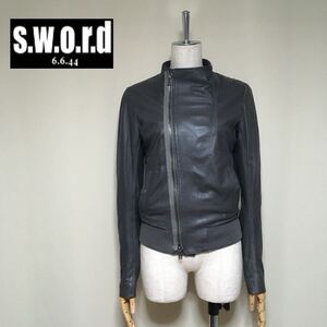 【イタリア製】S.W.O.R.D 6.6.44 ソード スタンドカラー ラムレザージャケット Sサイズ グレー レディース セオリー ジップアップ 羊革