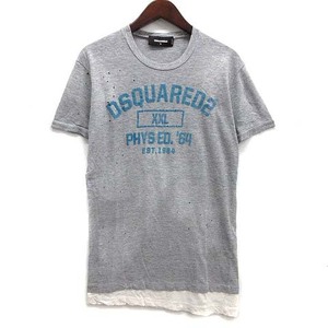 ディースクエアード DSQUARED2 Tシャツ ショットガン ダメージ加工 半袖 フロッキーロゴ グレー S メンズ